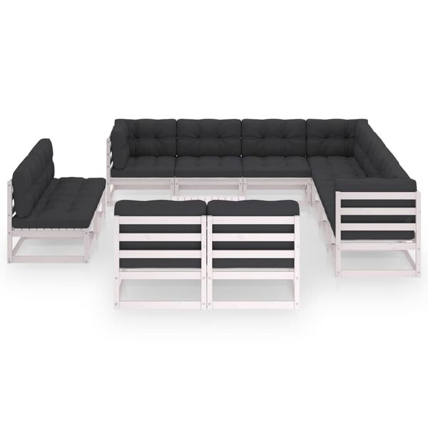 vidaXL Salon de jardin 12 pcs avec coussins Blanc Bois de pin massif