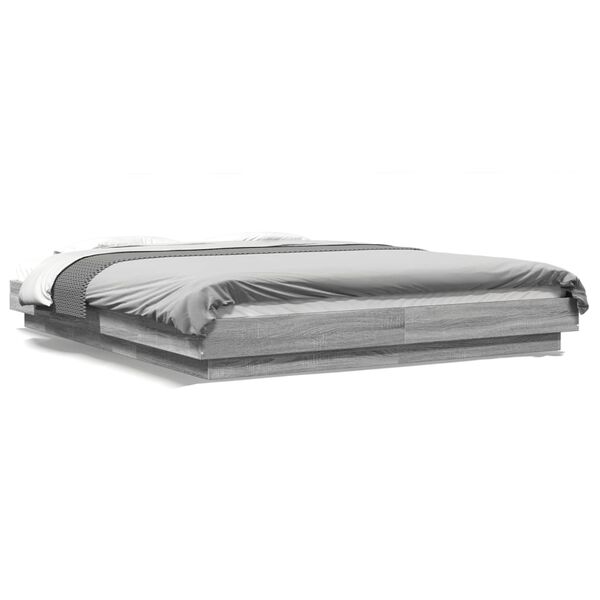 vidaXL Cadre de lit et lumi&egrave;res LED sans matelas sonoma gris 150x200cm