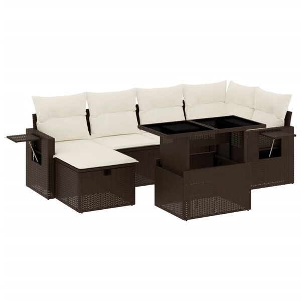 vidaXL Salon de jardin avec coussins 7 pcs marron r&eacute;sine tress&eacute;e