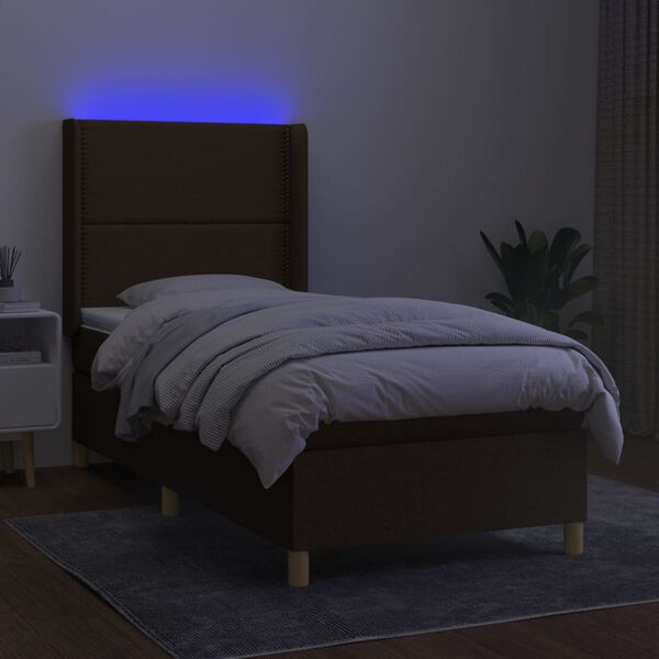 vidaXL Sommier &agrave; lattes de lit matelas et LED Taupe 90x200 cm Tissu