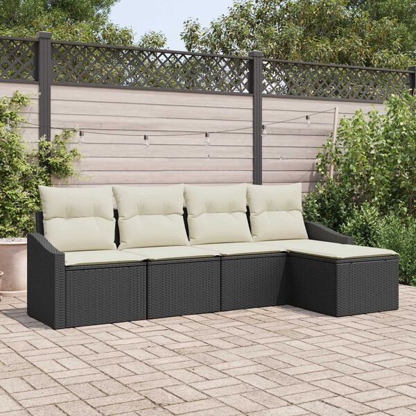 vidaXL Ensemble de Canap&eacute;s avec coussin 5 pcs Noir et Cr&egrave;me polyrotin