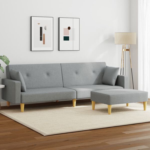 vidaXL Canap&eacute;-lit &agrave; 2 places avec repose-pied gris clair tissu