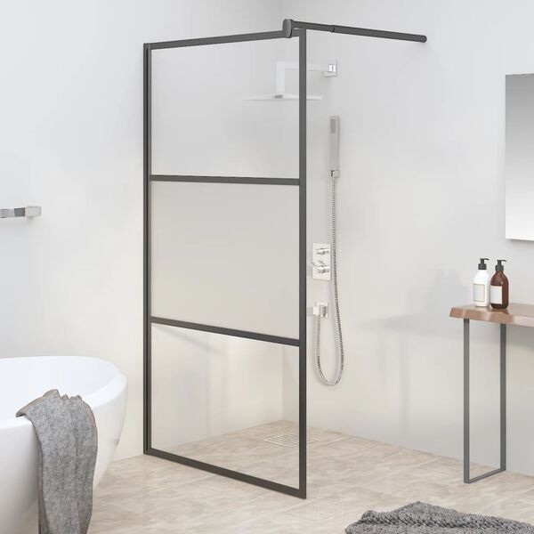 vidaXL Paroi de douche 115x195 cm Verre ESG demi-d&eacute;poli Noir