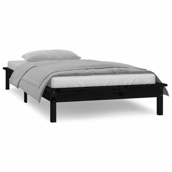 vidaXL Cadre de lit &agrave; LED sans matelas noir 75x190 cm bois massif