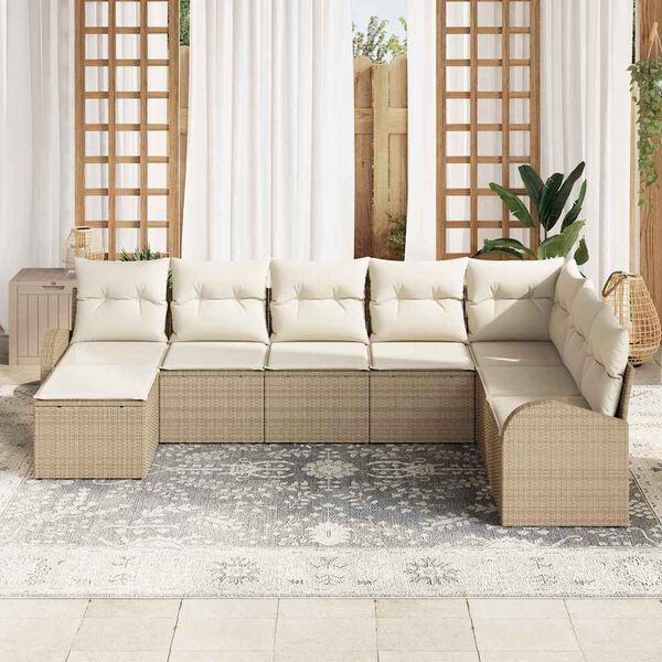 vidaXL Ensemble de canapé de jardin 8 pcs Beige Poly Rattan
