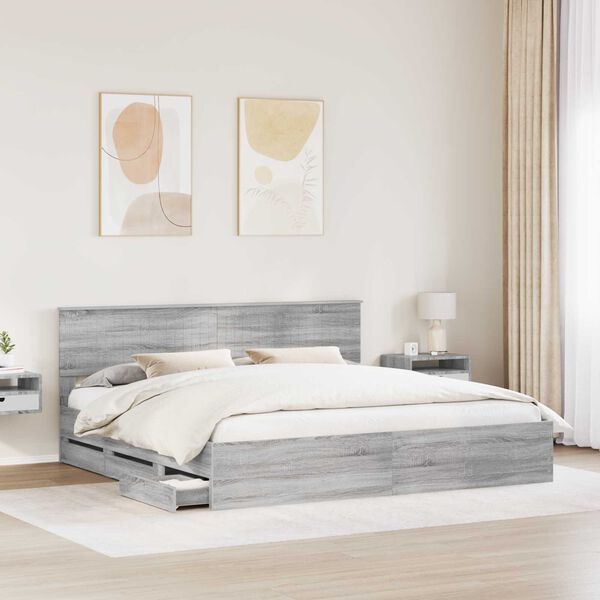 vidaXL Cadre de lit Gris Sonoma 200 x 200 cm Bois Ing&eacute;nierie