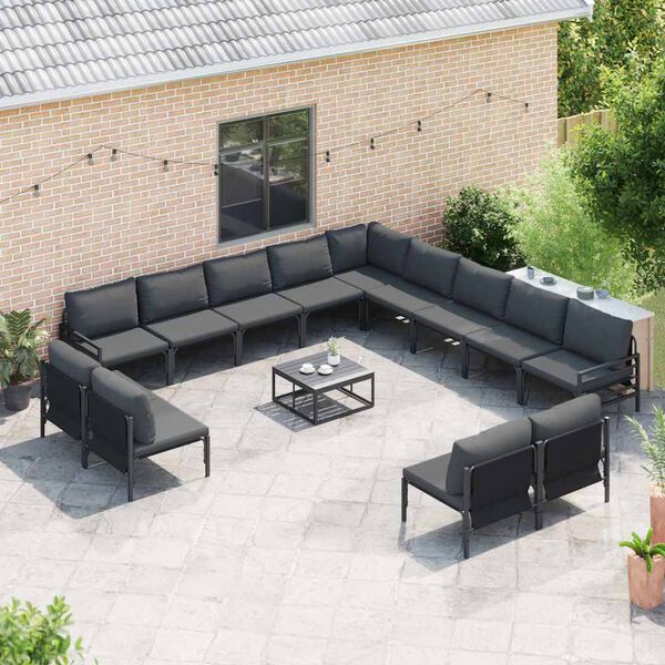 vidaXL Ensemble de canap&eacute; de jardin avec coussin 13 pcs Noir Acier