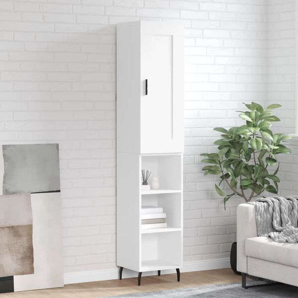 vidaXL Buffet haut Blanc 34,5x34x180 cm Bois d'ing&eacute;nierie