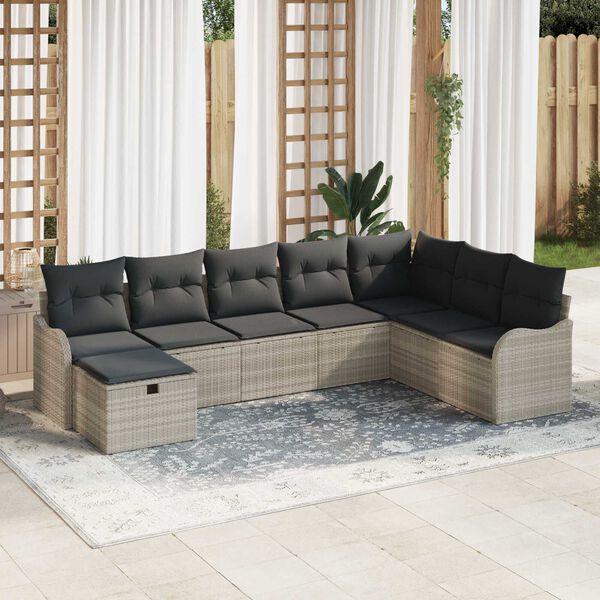vidaXL Ensemble de canap&eacute; de jardin 8 pcs Gris clair Poly rotin