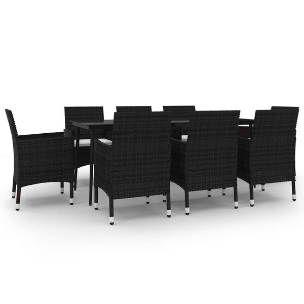 vidaXL Ensemble &agrave; manger de jardin coussins 9 pcs R&eacute;sine tress&eacute;e Verre