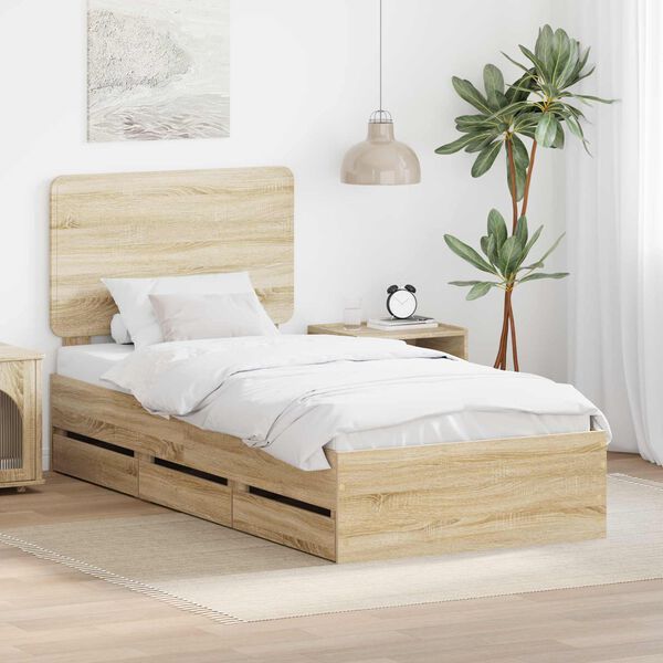 vidaXL Cadre de lit Ch&ecirc;ne Sonoma 75 x 190 cm Bois Ing&eacute;nierie