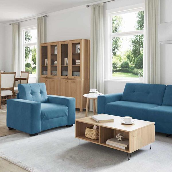 vidaXL Ensemble de Canap&eacute;s 3 pcs Bleu 221 x 80 x 80 cm Velours
