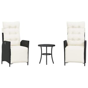 vidaXL Ensemble de bistro 3 pcs avec coussins noir r&eacute;sine tress&eacute;e