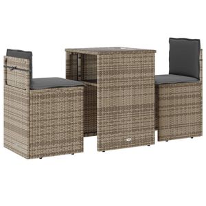 vidaXL Ensemble de bistro 3 pcs avec coussins beige r&eacute;sine tress&eacute;e