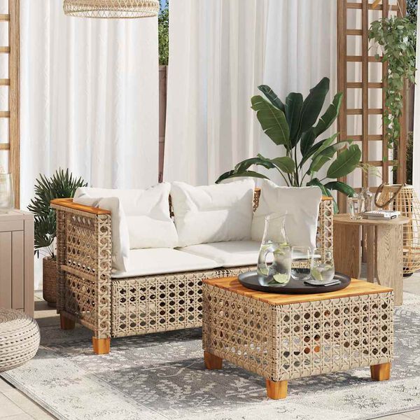 vidaXL Canap&eacute;s d'angle de jardin et coussins 2pcs beige r&eacute;sine tress&eacute;e