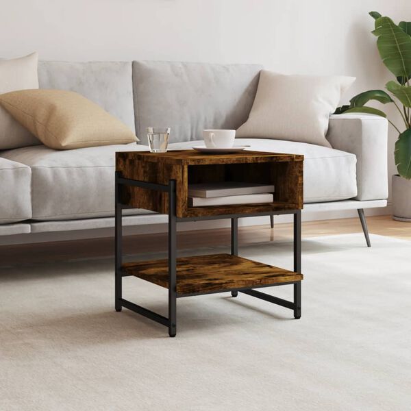 vidaXL Table basse ch&ecirc;ne fum&eacute; 40x40x45 cm bois d'ing&eacute;nierie