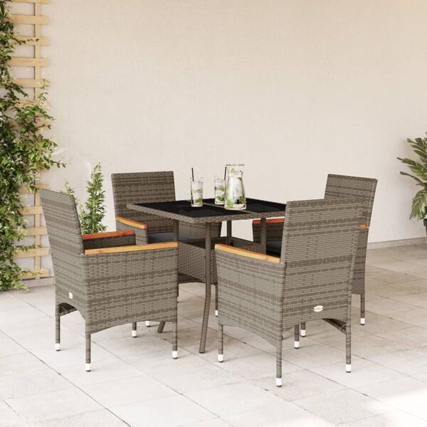 vidaXL Ensemble &agrave; manger de jardin et coussins 5 pcs gris rotin verre
