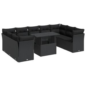 vidaXL Salon de jardin 10 pcs avec coussins noir r&eacute;sine tress&eacute;e