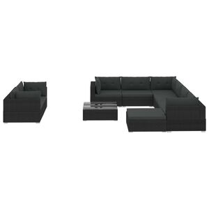 vidaXL Salon de jardin 10 pcs avec coussins R&eacute;sine tress&eacute;e Noir