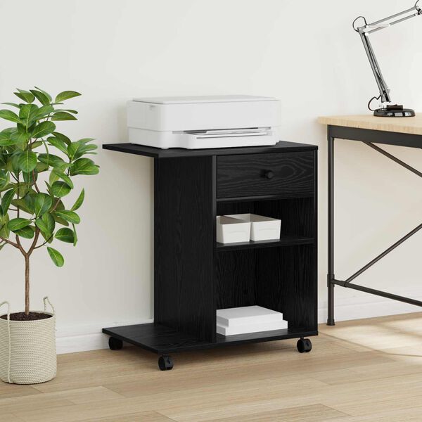 vidaXL Support d'imprimante avec tiroir Ch&ecirc;ne noir 60 x 40 x 68,5 cm