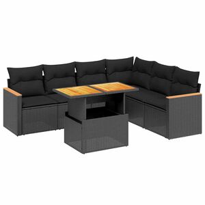 vidaXL Salon de jardin 7 pcs avec coussins noir r&eacute;sine tress&eacute;e