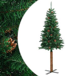 vidaXL Sapin de No&euml;l mince avec bois v&eacute;ritable et c&ocirc;nes vert 180cm PVC