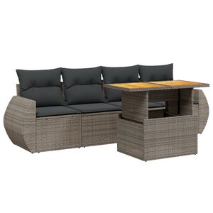 vidaXL Salon de jardin 5 pcs avec coussins gris r&eacute;sine tress&eacute;e