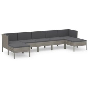 vidaXL Salon de jardin 7 pcs avec coussins r&eacute;sine tress&eacute;e gris
