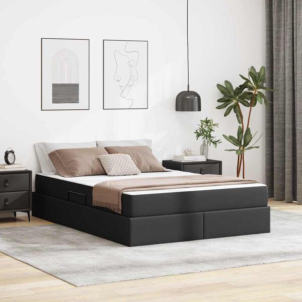 vidaXL Lit avec rangement et matelas avec matelas 2 pcs Noir Cuir