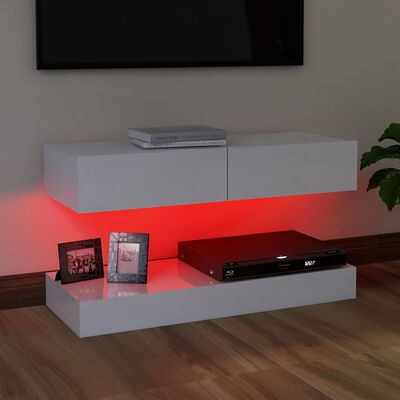 vidaXL Meuble TV avec lumières LED Blanc brillant 90x35 cm