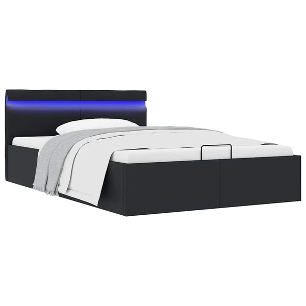 vidaXL Cadre de lit &agrave; rangement hydraulique sans matelas avec LED noir