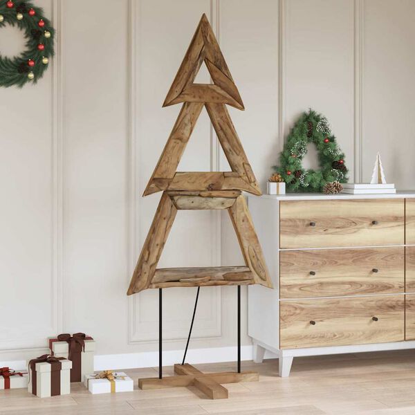 vidaXL Sapin de No&euml;l avec support Marron 180 cm Bois de teck solide