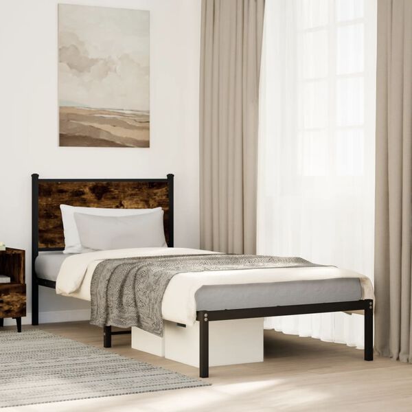 vidaXL Cadre de lit en métal sans matelas chêne fumé 80x200 cm