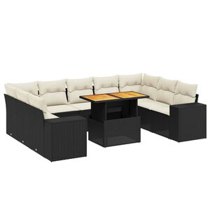 vidaXL Salon de jardin 10 pcs avec coussins noir r&eacute;sine tress&eacute;e