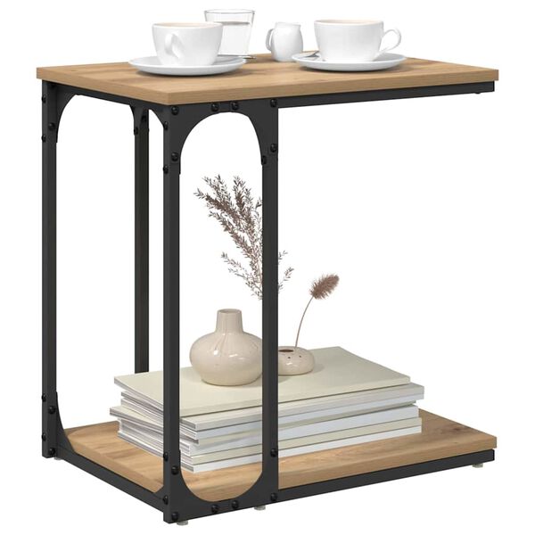 vidaXL Table d'appoint avec &eacute;tag&egrave;re Ch&ecirc;ne artisanal 50 x 35 x 52 cm