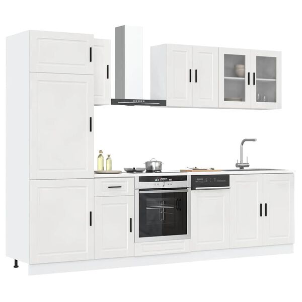 vidaXL Ensemble de 8 meubles de cuisine "Porto" en bois d'ing&eacute;nierie blanc brillant