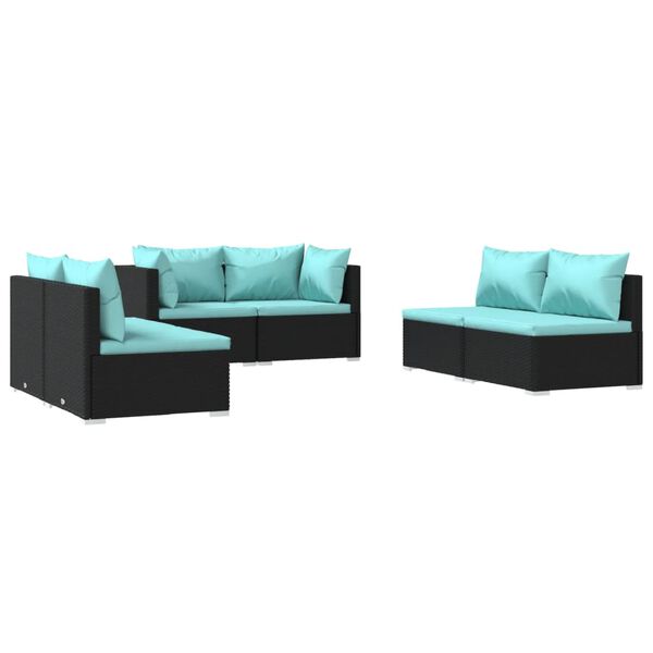 vidaXL Salon de jardin 6 pcs avec coussins R&eacute;sine tress&eacute;e Noir