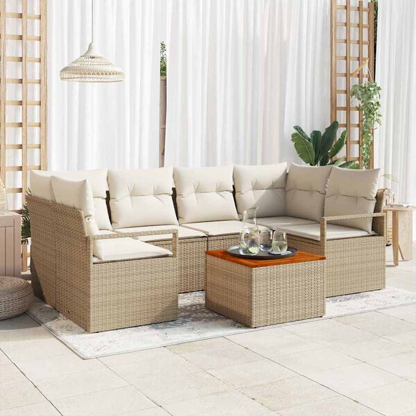 vidaXL Ensemble de canap&eacute; de jardin 7 pcs Beige Poly rotin