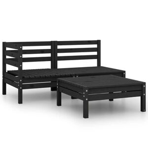 vidaXL Salon de jardin 3 pcs Bois de pin massif Noir