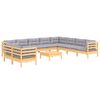 vidaXL Salon de jardin 11 pcs avec coussins gris Bois de pin solide
