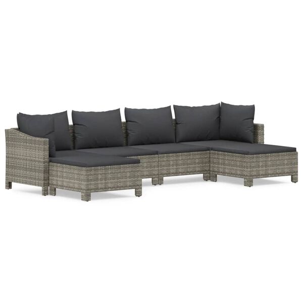 vidaXL Salon de jardin 6 pcs avec coussins Gris Résine tressée