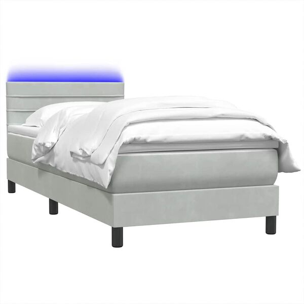 vidaXL Sommier &agrave; lattes de lit et matelas et LED gris clair 90x210 cm velours
