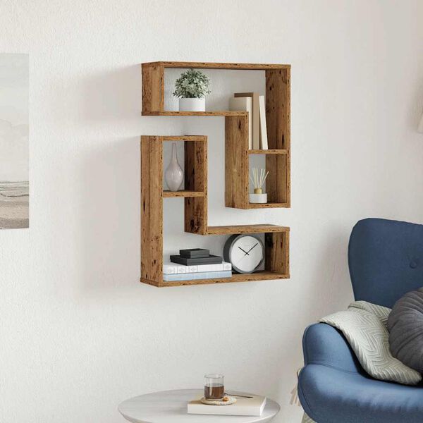 vidaXL &Eacute;tag&egrave;res cube murales 2 pcs vieux bois 50x15x50 cm