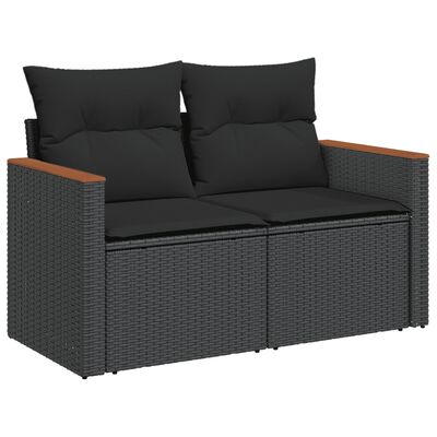 vidaXL Salon de jardin 6 pcs avec coussins noir résine tressée