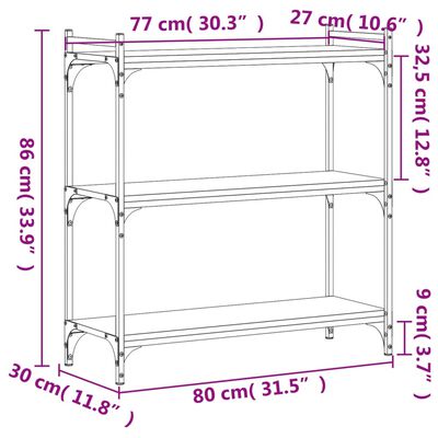 vidaXL Bibliothèque 3 niveaux chêne fumé 80x30x86 cm bois d'ingénierie