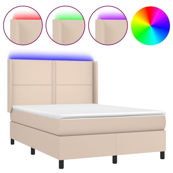 vidaXL Sommier &agrave; lattes de lit matelas LED Cappuccino 140x190 cm