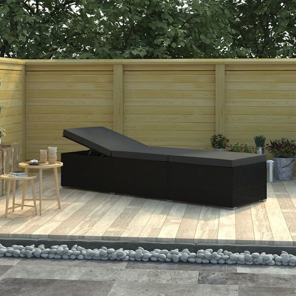 vidaXL Chaise longue avec coussin R&eacute;sine tress&eacute;e Noir