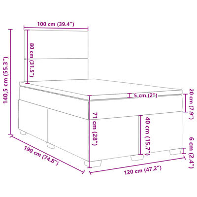 vidaXL Sommier à lattes de lit avec matelas gris foncé 120x190cm tissu