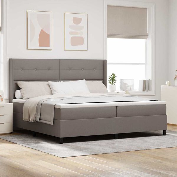 vidaXL Lit &agrave; ressort LED avec matelas Taupe 200 x 200 cm tissu