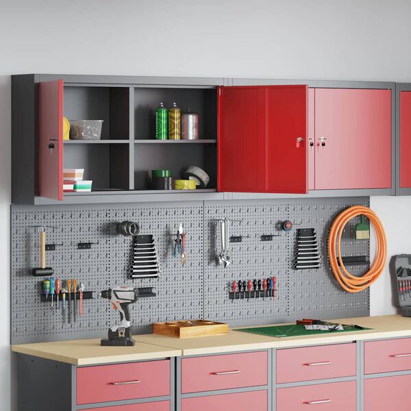 vidaXL Set de Cabinet d'Outils et Pegboard avec &eacute;tag&egrave;re 6 pcs Rouge